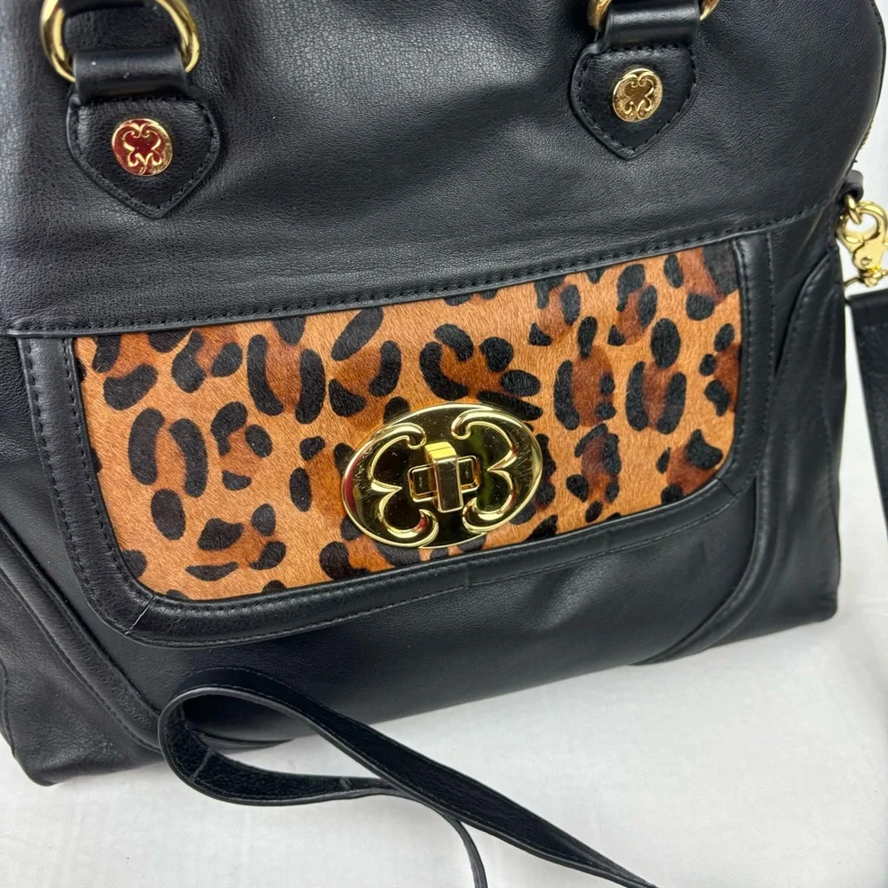 Emma Fox black leather bag/crossbody strap/cheetah animal print accent-EUC - Picture 15 of 15